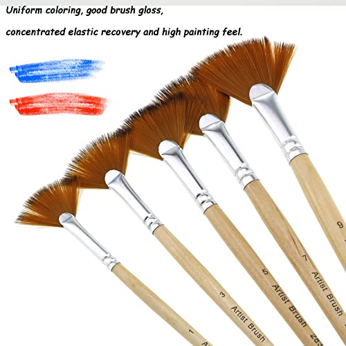 Mtqy 5 In 1 Fan Paint Brushes Kit Professional Artist Acrylic Paint Brushes Set For Watercolor, Acrylics, Ink, Gouache, Oil, Tempera Painting #TOP2