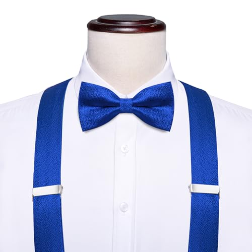 Image of Dubulle Suspender and Bow Tie for Men Paisley Solid Mens Suit Braces Pretied Bowtie and Handkerchief Cufflinks Formal Wedding