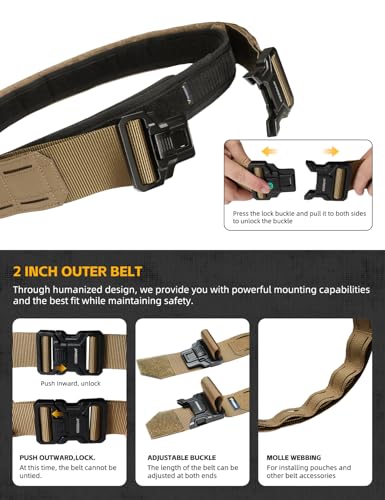 Image of IDOGEAR 2 Inch Belt MOLLE for Men with 1.75 inch Inner Belt Nylon Duty Quick Release Metal Buckle Belts Hook-and-Loop Laser-cut