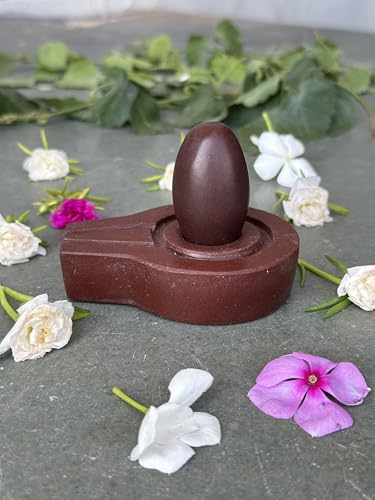 Image of Shivam VASTU AKAL 1.5 inch Original Narmadeshwar Narmada Shivling with 3 inch Narmada Stone Yoni Base Jaladhari (Swayambhu Shivling, Brown Flate Jaladhari)