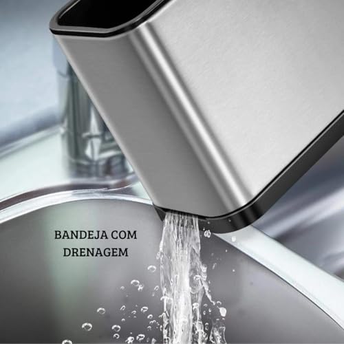 Organizador Escorredor de Talheres Inox Utensílios Com Drenagem de Água