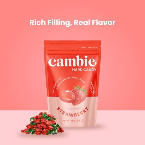 Strawberry Hard Candy Individually Wrapped by Cambie, 2 lbs of Strawberry Candy with a Deliciously Sweet Hard Exterior with a Soft, Fruit-Filled Center — view 6