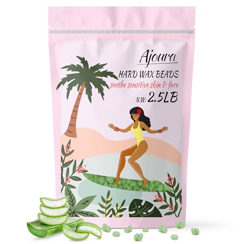 Image of Ajoura 2.5LB Aloe Hard Wax Beads, Premium Wax for Sensitive Skin Hair Removal, Perfect for Full Body, Bikini, Face, Eyebrow, Back, Chest, Legs, Armpit, Big Pack Refill for Home & Salon Waxing (Green)