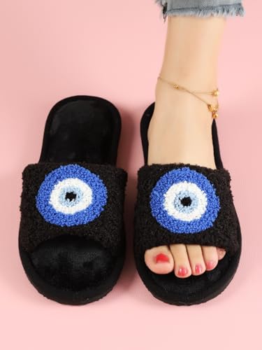 Evil Eye Slippers Evil Eye Decor Women Slippers for House Bedroom Sandals Fuzzy Plush Slides Flip Flop Indoor Outdoor Shoes3