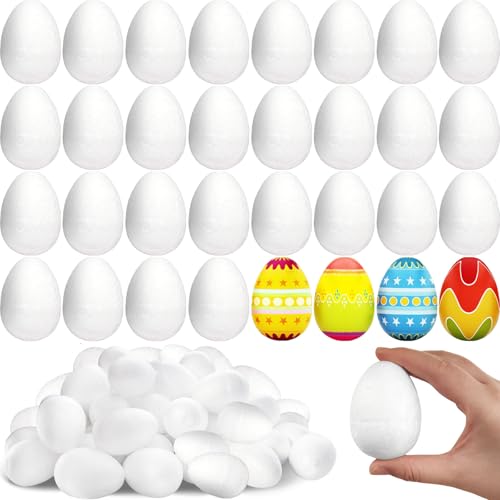 Haawooky 80 PCS Easter Foam Eggs 2.75 Inch White Smooth Craft Eggs Blank Polystyrene Egg for Easter Spring Halloween Christmas Holiday Crafts Making DIY Painting Projects