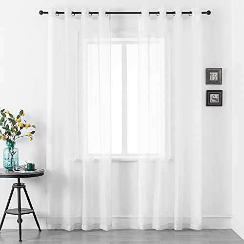DUALIFE White Voile Sheer Curtains Grommet,Look Semi Sheer Windows Panels,Elegant