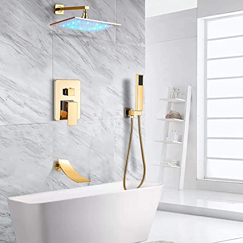 Ensemble de douche cascade or avec inverseur dissimulé et pommeau de douche 30cm - 5