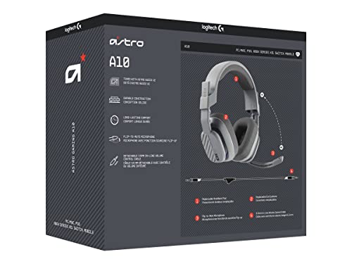 ASTRO A10 Gaming Headset Gen 2 Wired Headset, Over-ear Gaming Headphones, Lightweight, Flip-to-mute microphone, 32 mm drivers, For Xbox Series X|S, Xbox One, PS5, PS4, Nintendo Switch, PC - Grey ASTRO A10 Gaming Headset Gen 2 Wired Headset, Over-ear Gaming Headphones, Lightweight, Flip-to-mute microphone, 32 mm drivers, For Xbox Series X|S, Xbox One, PS5, PS4, Nintendo Switch, PC - Grey