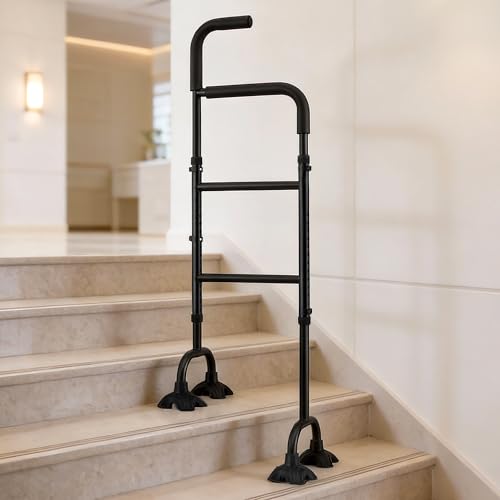 Stair Assist Cane, 13-Level Height Adjustable Stair Climbing Assist Cane with 4-Claw Non-Slip Base &...