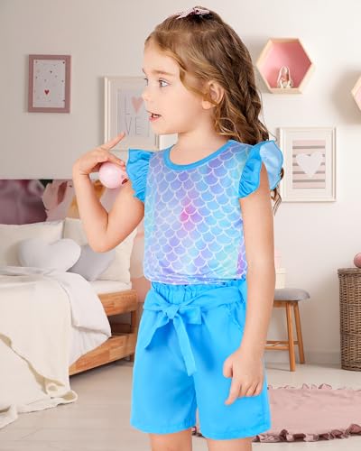 Image of PASHOP Girls 2 Piece Outfits Summer Ruffle Trim Tops and High Waist Shorts Clothing Sets 3-8 Years