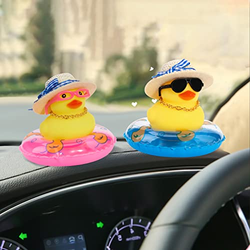 Image of wonuu Car Rubber Duck, Yellow Duck Decoration Dashboard with Sun Hat Swim Ring Necklace Sunglasses for Car Dashboard Decorations