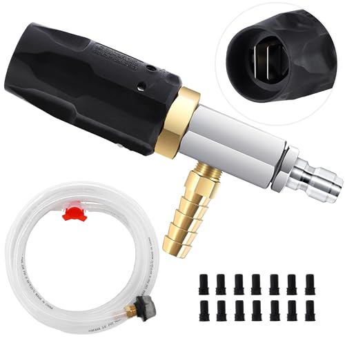 FIXFANS Adjustable Long Range Downstream Injection Nozzle Kit 4-4.5 GPM 15FT Braid Hose Pressure Washer Spray Nozzle Power Washing External Chemical Injector 1/4 Quick Connect 2500 to 4000 PSI