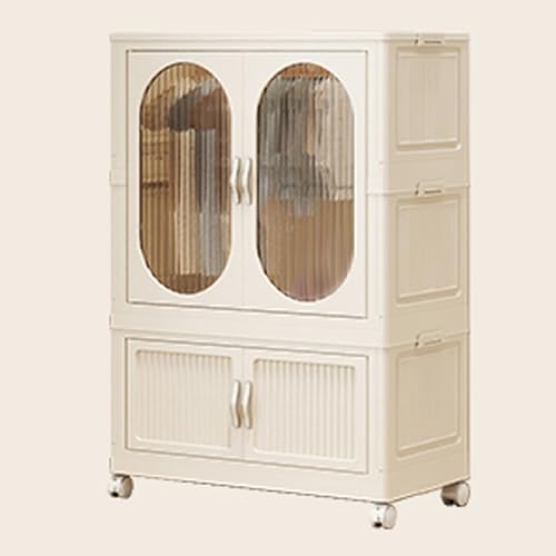 Tragbarer Kinder-Kleiderschrank mit transparenten Türen, faltbarer Design-Hängestange & Rädern, platzsparende Aufbewahrung für Kinderzimmer & Spielzimmer