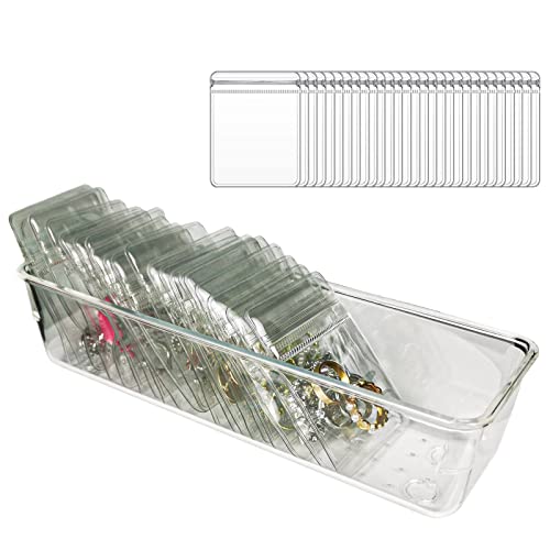 Jewelry Organizers for Women, Clear Acrylic Drawer Organizer Box with 30 Middle Bags for Necklace, Ring, Screw Individually Packaged, Easy to Carry