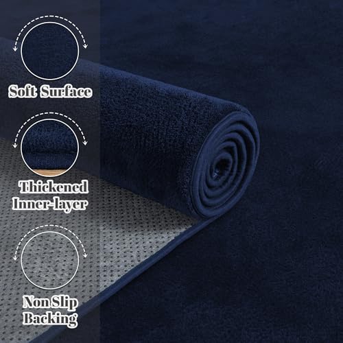 Image of Large Modern Area Rugs for Living Room Bedroom, 5x8 Feet Navy Blue Ultra Soft Thickened Memory-Foam Indoor Rug, Comfy Aesthetic Solid Minimalist Carpets for Girls Boys Nursery Dorm Home Decor