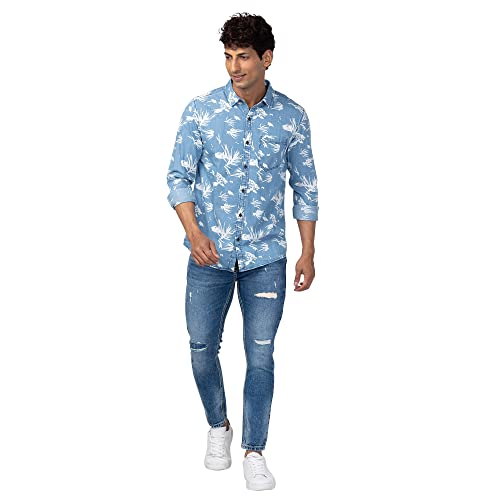 Image of Spykar Cotton Blend Full Sleeves Printed Slim Fit Shirt for Men