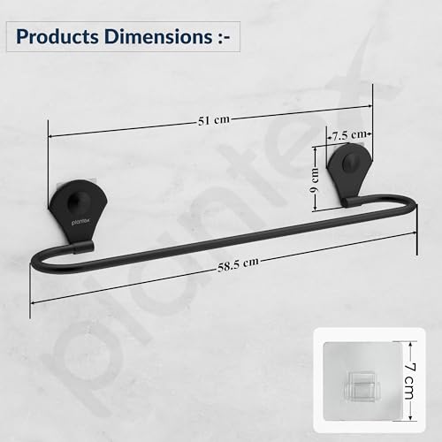 Image of Plantex 24 Inch Self-Adhesive Stainless Steel Towel Hanger /Bathroom Towel Holder for Wall Without Drill /Towel Hanger Stand /Bathroom Accessories - (Royal, Black)