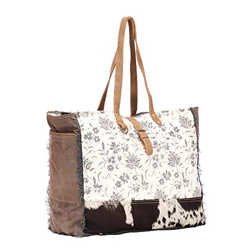 Myra Bag Ursinia Upcycled Canvas & Cowhide Weekender Bag S-15133