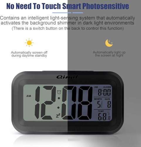 Image of Reacher Black Digital Alarm Clock Table Clock for Students, Home, Office, Corporate with Automatic Sensor, Date & Temperature