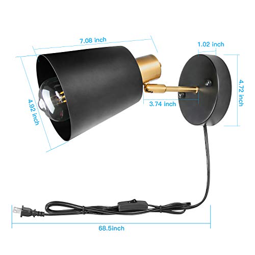 Image of Plug in Wall Sconces, Wall Mounted Lamps with Plug in Cord Metal Vintage Industrial Wall Light Fixtures Lighting Reading Lights for Bedside Bedroom Living Room Indoor Doorway (Exclude Bulb) (2PC)