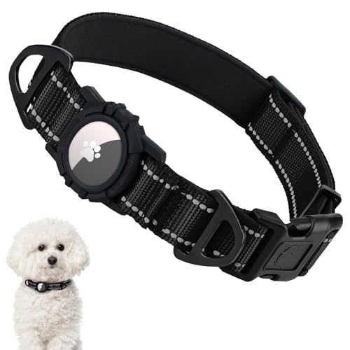Taglory AirTag Dog Collar with Waterproof Holder for Small Dogs, Black, S