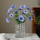 KIJING 3PCS Artificial Anemone Flowers 19' Faux Floral Stems for DIY Arrangements Wedding Home Decor (Blue)