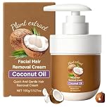 Coconut Oil Facial Hair Removal Cream,Gentle & Sensitive Hair Remover for Women & Men, Face, Chin, Upper Lip & Body, Moisturising Depilatory with Plant Extract, Non-Irritating Hair Removal Cream,100g