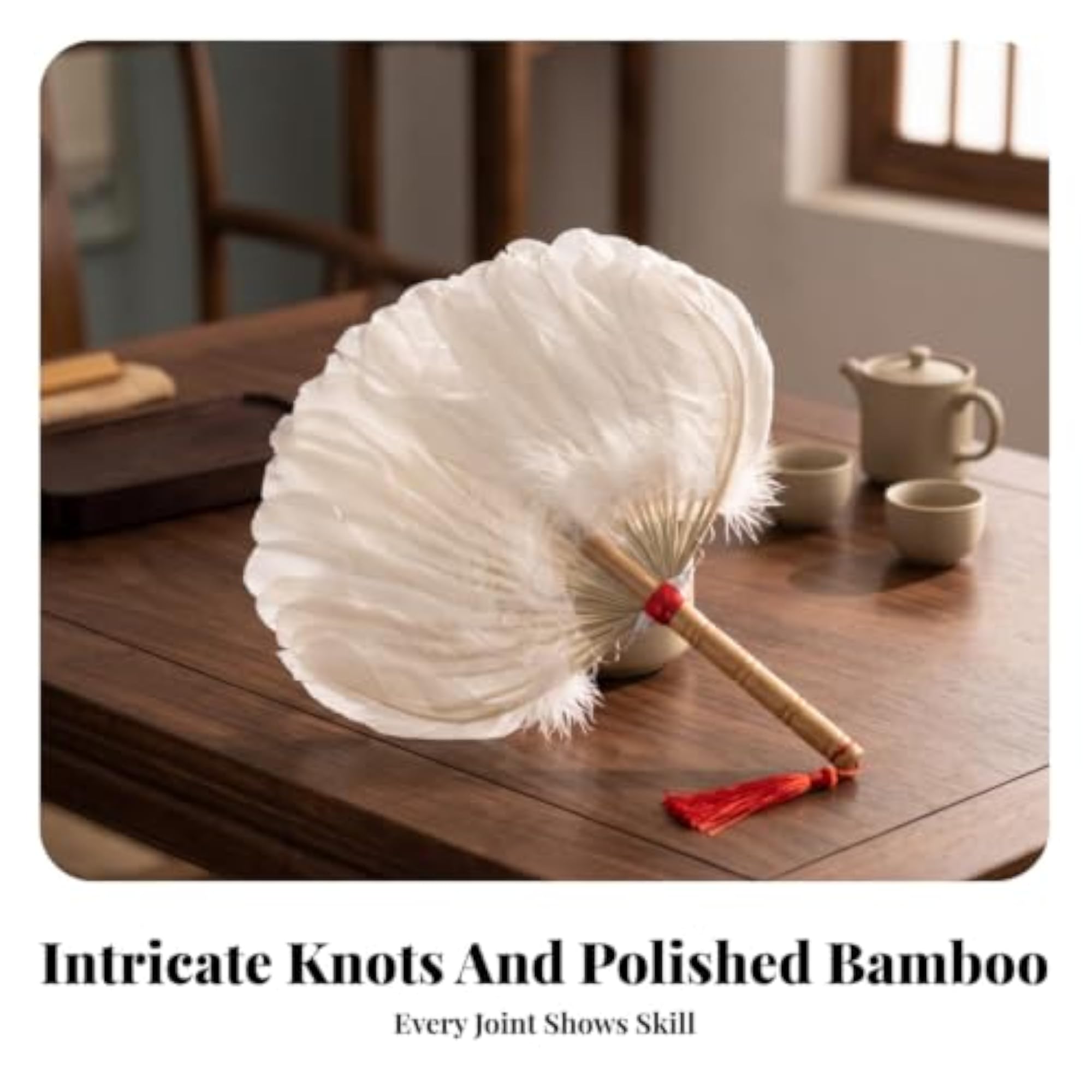 Chinese Style Feather Fan with Bamboo Handle, Decorative Accessory