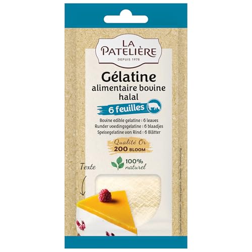LA PATELIERE Gélatine alimentaire bovine Halal 11 g (6 feuilles)