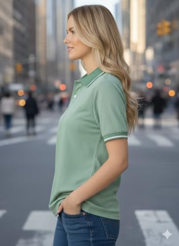 Image of Mack Jonney Women's Textured Polo T-Shirt | Half Sleeve Cotton Blend Top |Casual Collar Tee | Regular Fit-M7527