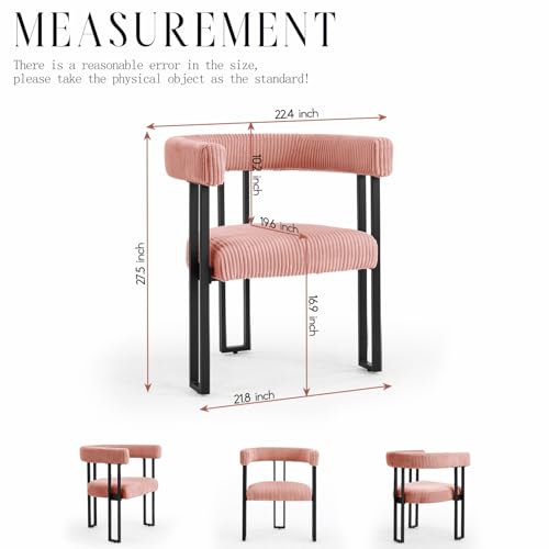 Image of Modern Corduroy Dining Chairs Set of 4 with Metal Legs,Comfy Accent Dining Room Chairs Upholstered Kitchen Side Chairs with Curved Backrest for Dining Room Kitchen Living Room (Pink,4)