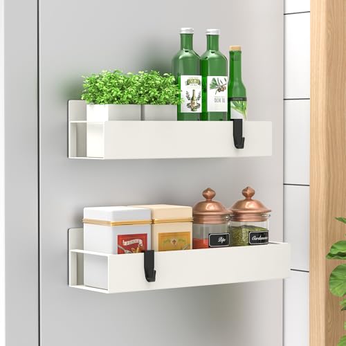 Image of HuggieGems Metal Magnetic Spice Rack for Refrigerator Cream White, 2 Pack