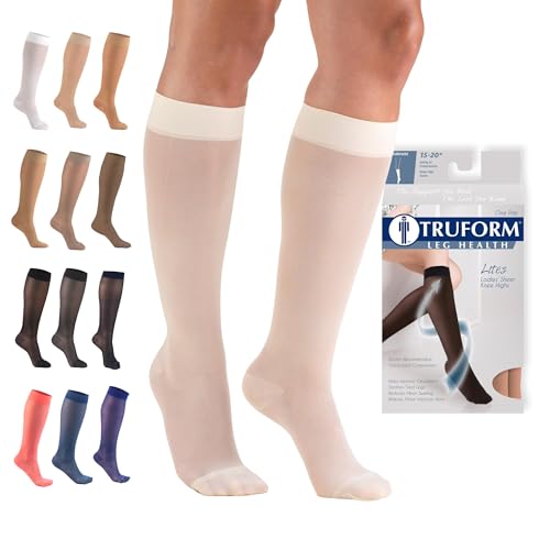 Image of Truform Sheer Compression Stockings, 15-20 mmHg, Women's Knee High Length, 20 Denier