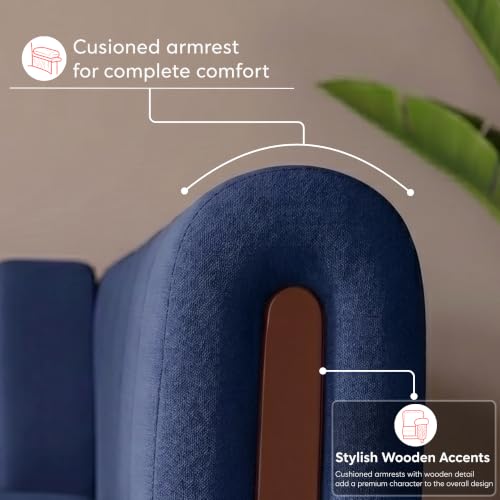 Image of Interio by Godrej Paramount L-Shape 3 Seater Left Hand Side Fabric Sofa, 1-Year Warranty, Solid Wood, Ocean Blue