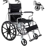 NODIBRO 介助型車椅子 折り畳み式 車いす 軽量 コンパクト 持ち運び易い手押し車 自走式 介助ブレーキ付き ノーパンクタイヤ 透気性 介護用品 20インチ後輪 組み立て不要 お年寄りや向け 家でも外出先でも使える 86*64*85cm ブラック