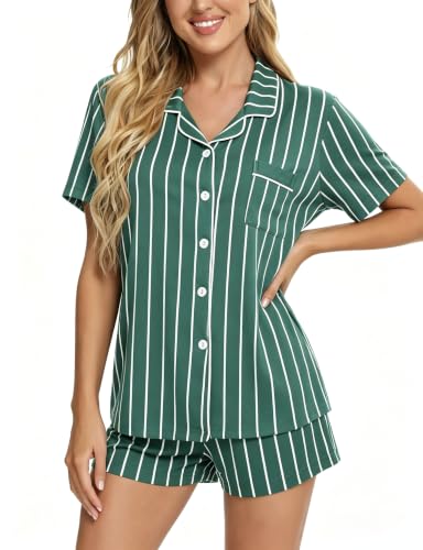 Image of SWOMOG Womens Button Down Pajamas Set Short Sleeve Sleepwear Bride Soft Pj Lounge Sets XS-3XL