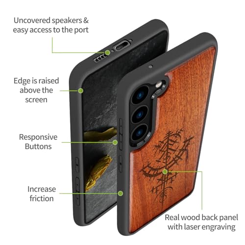 Étui en bois rigide pour Samsung S23 avec gravure artisanale viking