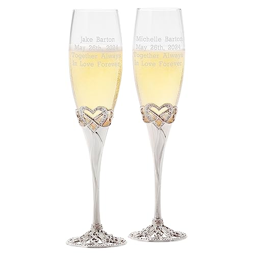THINGS REMEMBERED Personalized Infinity Heart Engraved Wedding Champagne Glass Flutes, Set of 2(Free Customization)