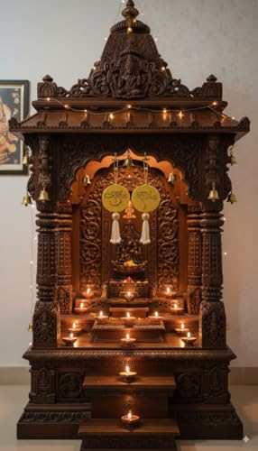 Image of Golden Shubh Labh Wall Hanging, Traditional Door Decor with Beads, 15 cm, Religious Home Decoration (Yellow)