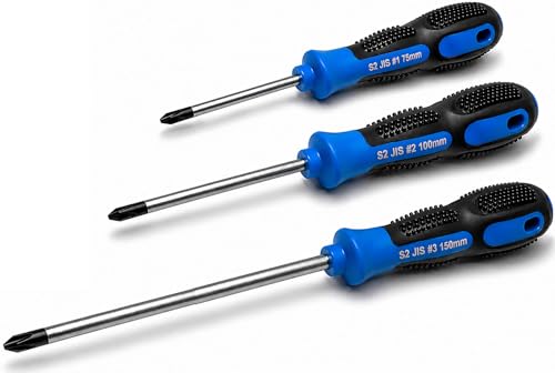 JIS Screwdriver Set 3PCS (#1#2#3) Long Reach Magnetic Precision Screwdrivers for Japanese Screws S2 Steel JIS Standard for Motorcycle Bicycle & Auto Repair
