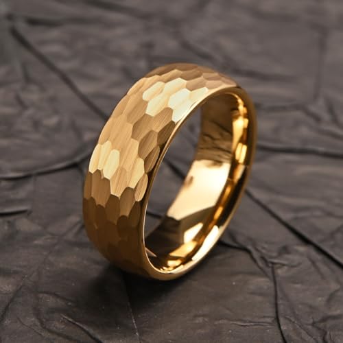 Tungsten Carbide Rings for Men Women 8mm/6mm Gold and Black Hammered Men's Engagement Wedding Bands Matte Brushed High Polish4
