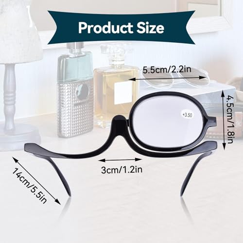 Make-up-Brille mit Augenvergrößerung, 350 + Einzellinse, rotierende Make-up-Brille, Make-up-Brille, Make-up-Lesebrille, unverzichtbares Make-up-Werkzeug für Mädchen und Frauen, 5,5 x 2,8 x 1,6 Zoll