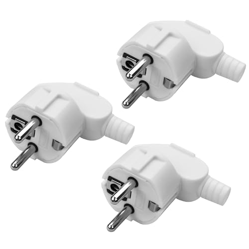 YAODHAOD Lot de 3 fiches Schuko 250 V 16 A IP44 étanches en caoutchouc avec double contact de protection - Fiche Schuko pour l'extérieur avec protection anti-torsion (3 fiches IP20 blanches)
