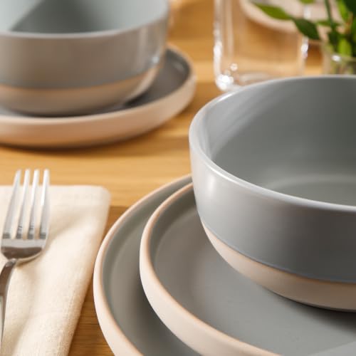 Image of Gibson Home Plates and Bowls Set, 12 Piece Dinnerware Set for 4, Grey