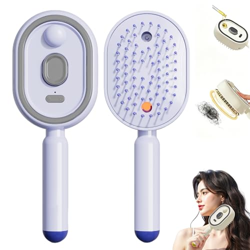Electric Spray Brush for Hair 3 in 1 Anti-Static Detangling Comb & Air Cushion Massage Rechargeable Cordless Hair Brush with Spray Styling Tool for Frizz & Tangles Control (Purple)