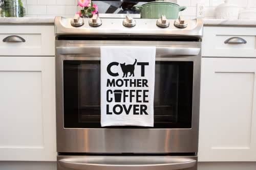Handmade Funny Kitchen Towel - Cat Mother Coffee Lover - 100% Cotton Funny Cat Dish Towel - 28X28 Inch Perfect For Housewarming Cat Lovers - Christmas - Pet Lovers Gift #TOP3