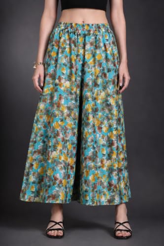 Image of Viscose Rayon Flared Printed Plazzo Palazzo Pants, Loose /Relaxed Fit Regular, Office Wear, Casual Wear Comfortable, Trouser Pants for Girls & Women Black Kerri Design (S to 3XL Size)