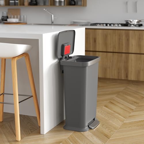 Image of iTouchless SoftStep 13.2 Gal / 50L Step Pedal Kitchen Trash Can with Odor Filter, Durable Dent-Proof Construction and Stainless Steel Trim, Garbage Bin with Lid for Home Office, Bedroom, Gray Plastic