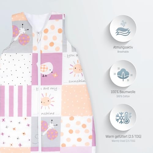 Julius Zöllner Schlafsack, warme Füllung 2,5 TOG, waschbar bei 60°C, Made in Germany, Oeko TEX Standard 100, Patch Rose, Gr. 110 – Ansicht 2