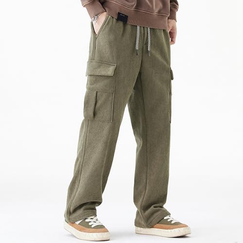 Mens Sweatpants Corduroy Fleece Open Bottom Straight Leg Cargo Casual Athletic Winter Warm Pants with Multi Pockets2